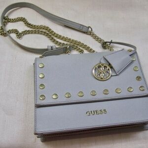 GUESS Shoulder Bag in Baby Blue, Gold Tone Hardware.